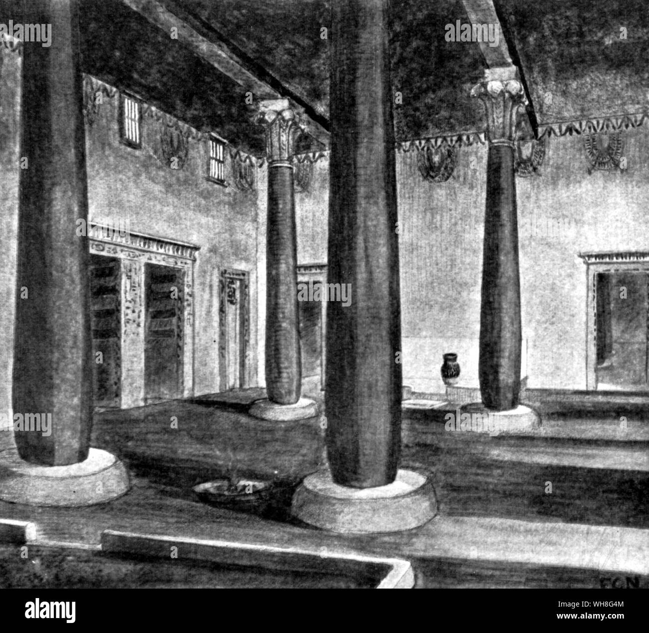 La ricostruzione della stanza centrale da visir Nakht's house a Tell el Amerna. Tutankhamon da Christiane Desroches Noblecourt, pagina 139. Foto Stock