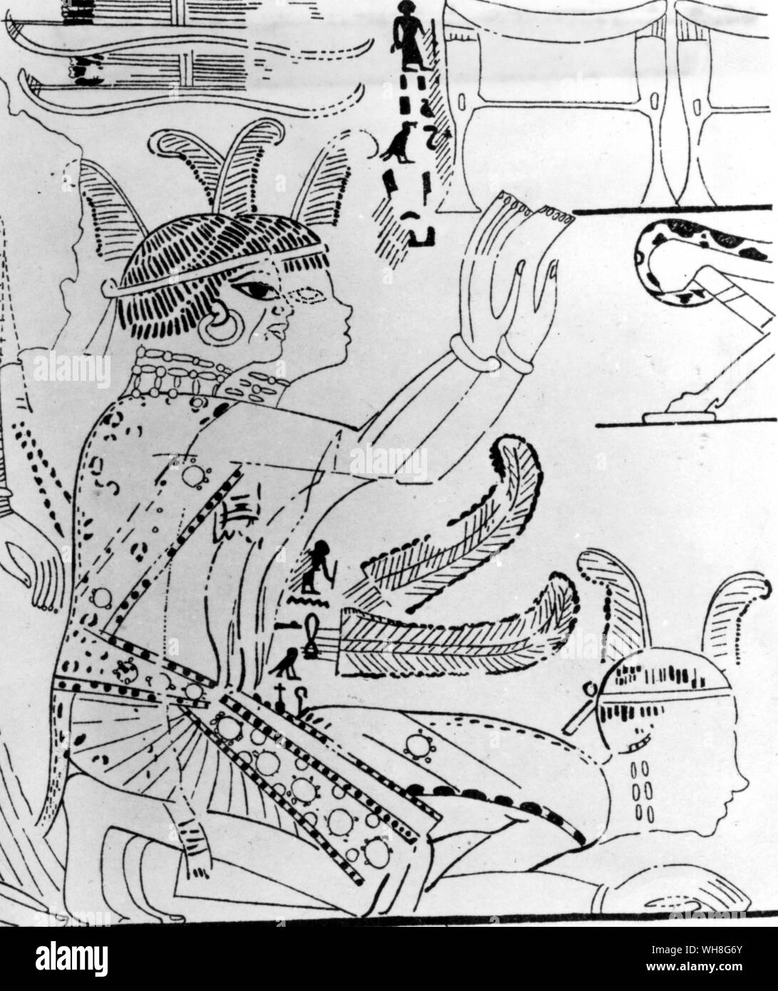 Hiknefer, principe di Aniba in Nubia, accompagnato da due dei suoi compatrioti, giocando omaggio al viceré. Tutankhamon da Christiane Desroches Noblecourt, pagina 198. Foto Stock