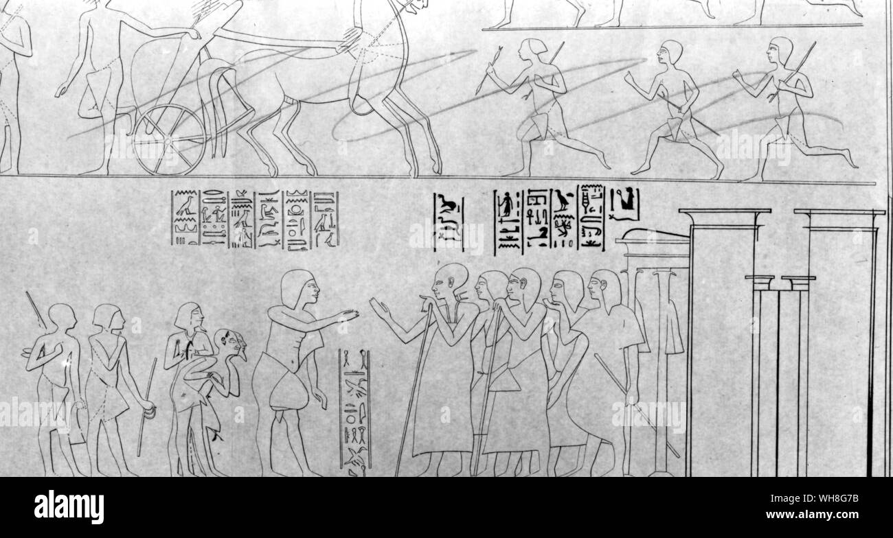 Il capo della polizia di Akhetaten consegna due ladri per il visir di Amarna (Amarnan tomba di Mahu). Tutankhamon da Christiane Desroches Noblecourt, pagina 157. Foto Stock
