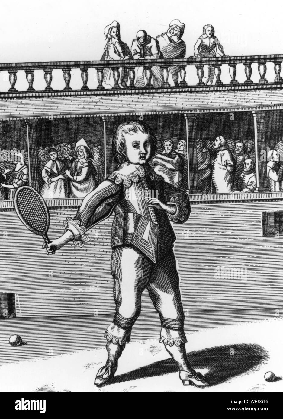 James Duke of York (poi Giacomo II) giocando a tennis 1641. . Giacomo II d'Inghilterra e VII di Scozia (1633-1701) divenne re d'Inghilterra, re di Scozia e il re di Irlanda a partire dal 6 febbraio 1685. L'Enciclopedia del Tennis pagina 19.. Foto Stock