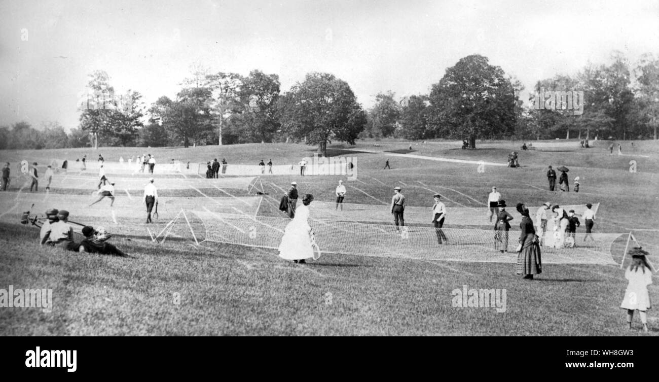 Lawn Tennis in Prospect Park di Brooklyn, a New York nel 1886. L'Enciclopedia del Tennis pagina 47. Foto Stock