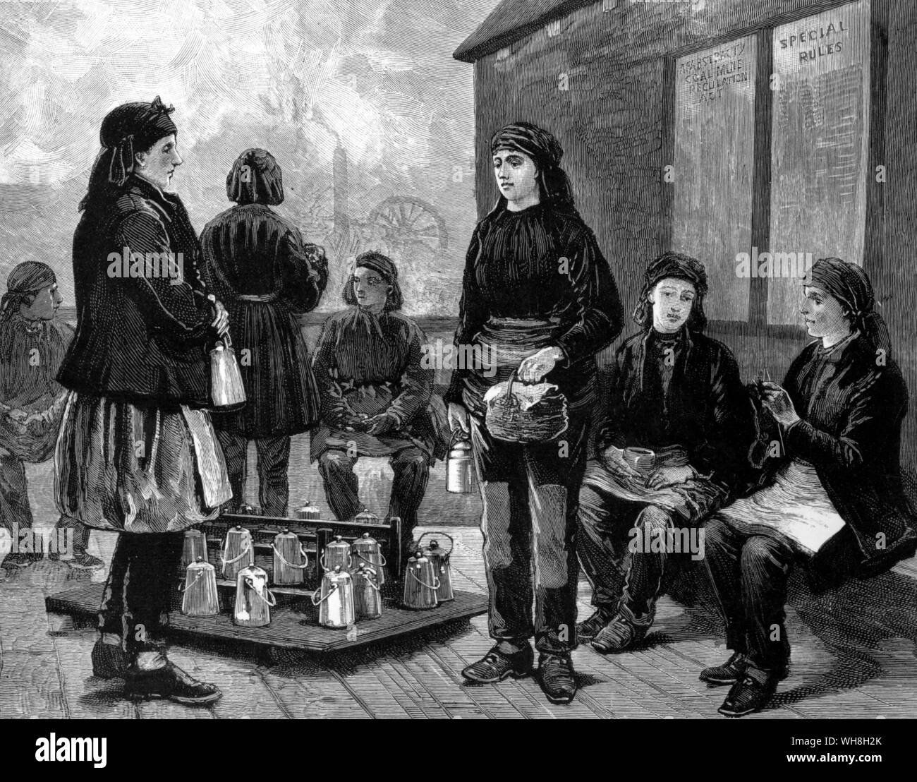 L'occupazione delle donne al pit bocche, il momento della colazione, 10 aprile 1886. Foto Stock