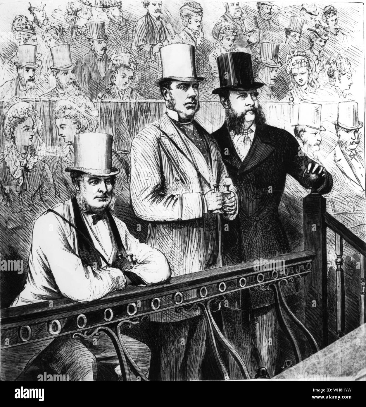 Flemington: Il governatore della scatola. Si tratta di circa 1875. (I colleghi sono da sinistra) Sir George Bowers, Sir Hercules Robinson e Sir Anthony Musgrave. Robisnon, poi signore Rosmead, era un ospite dal Nuovo Galles del Sud, di cui egli fu governatore. Egli è importante in Australian racing storia come l'uomo che ha ripulito il malfamato tappeto erboso di Sydney. La storia delle corse di cavalli da Roger Longrigg, pagina 258. Foto Stock