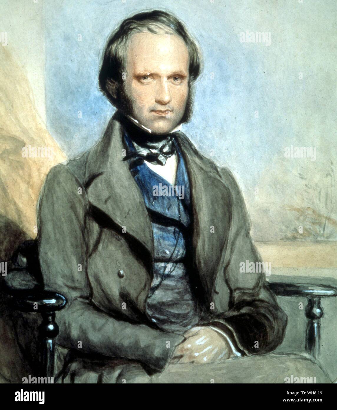 Charles Darwin nel 1840. Acquerello di George Richmond (1809 -1896). Da Darwin e la Beagle da Alan Moorhead, pagina 23. Foto Stock