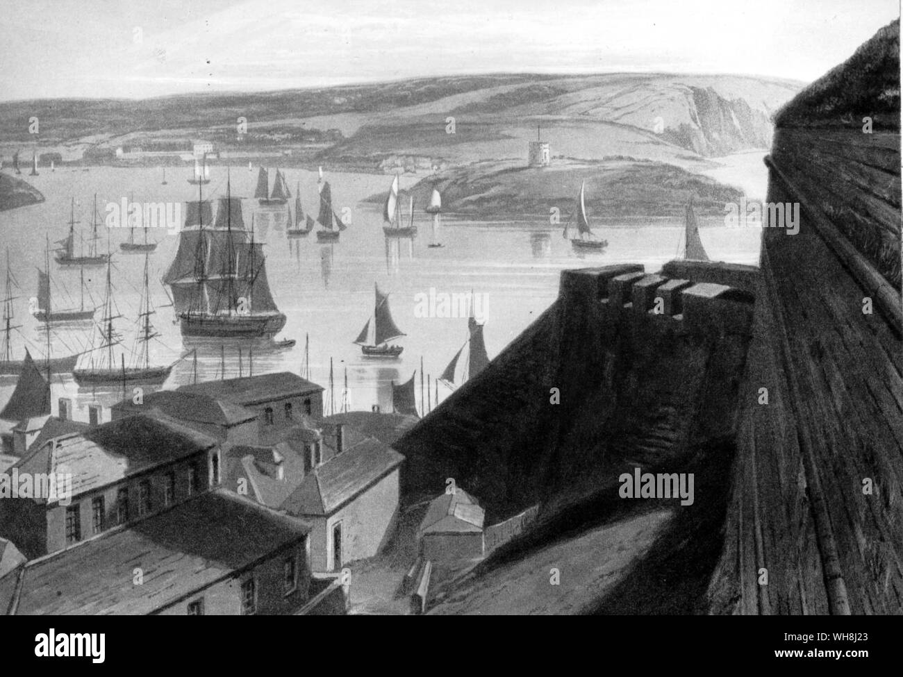 Catwater. Plymouth, dalla cittadella. "Questi due mesi trascorsi a Plymouth erano i più miserabili che ho mai trascorso.' Darwin e la Beagle da Alan Moorhead, pagina 40. Foto Stock