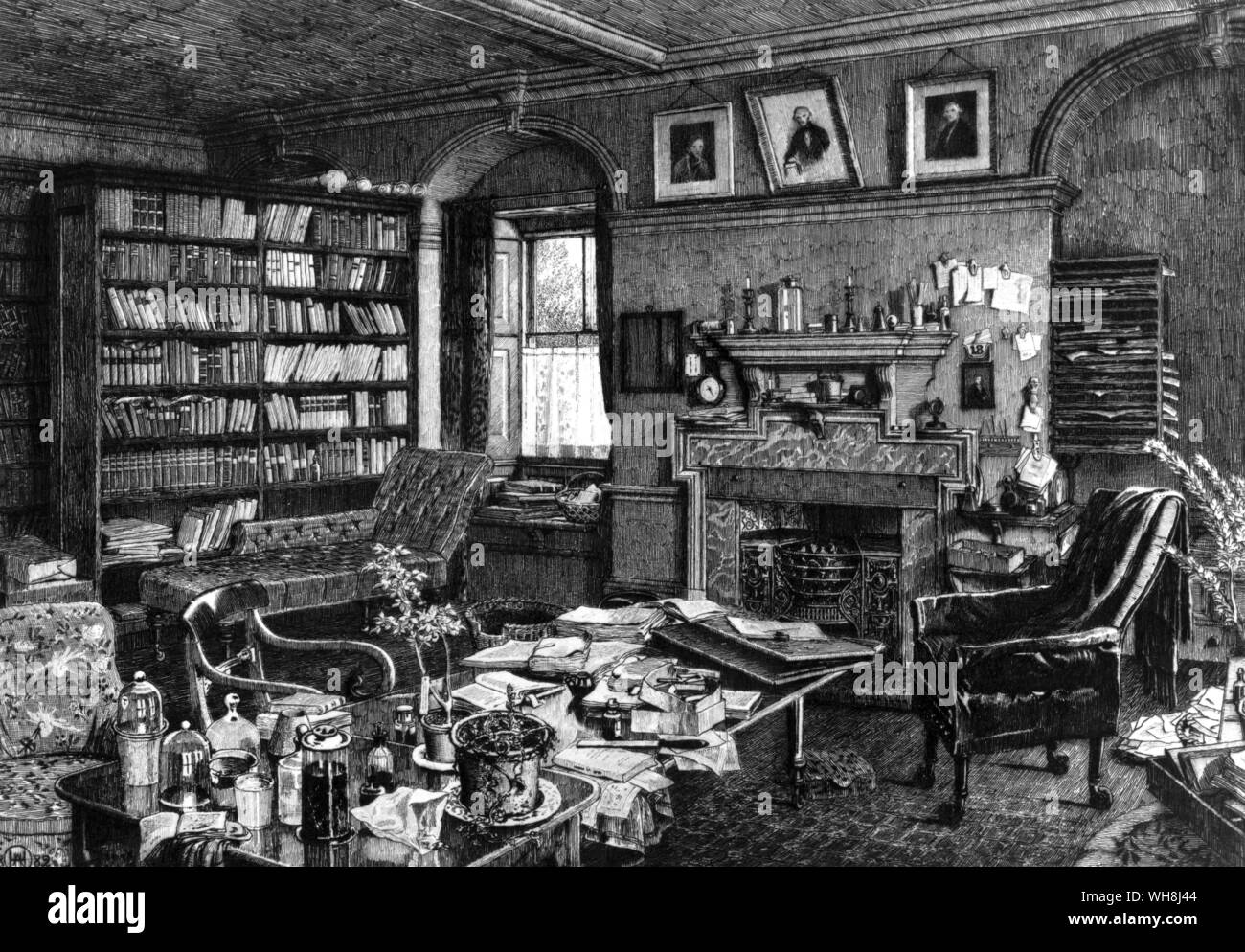 Il nuovo studio a casa di Giù. È stato a casa di Giù che Charles Darwin (1809-1882) ha lavorato sul suo teorie scientifiche e ha scritto sull'origine delle specie per mezzo della selezione naturale. Darwin e la Beagle da Alan Moorhead, pagina 256. Foto Stock