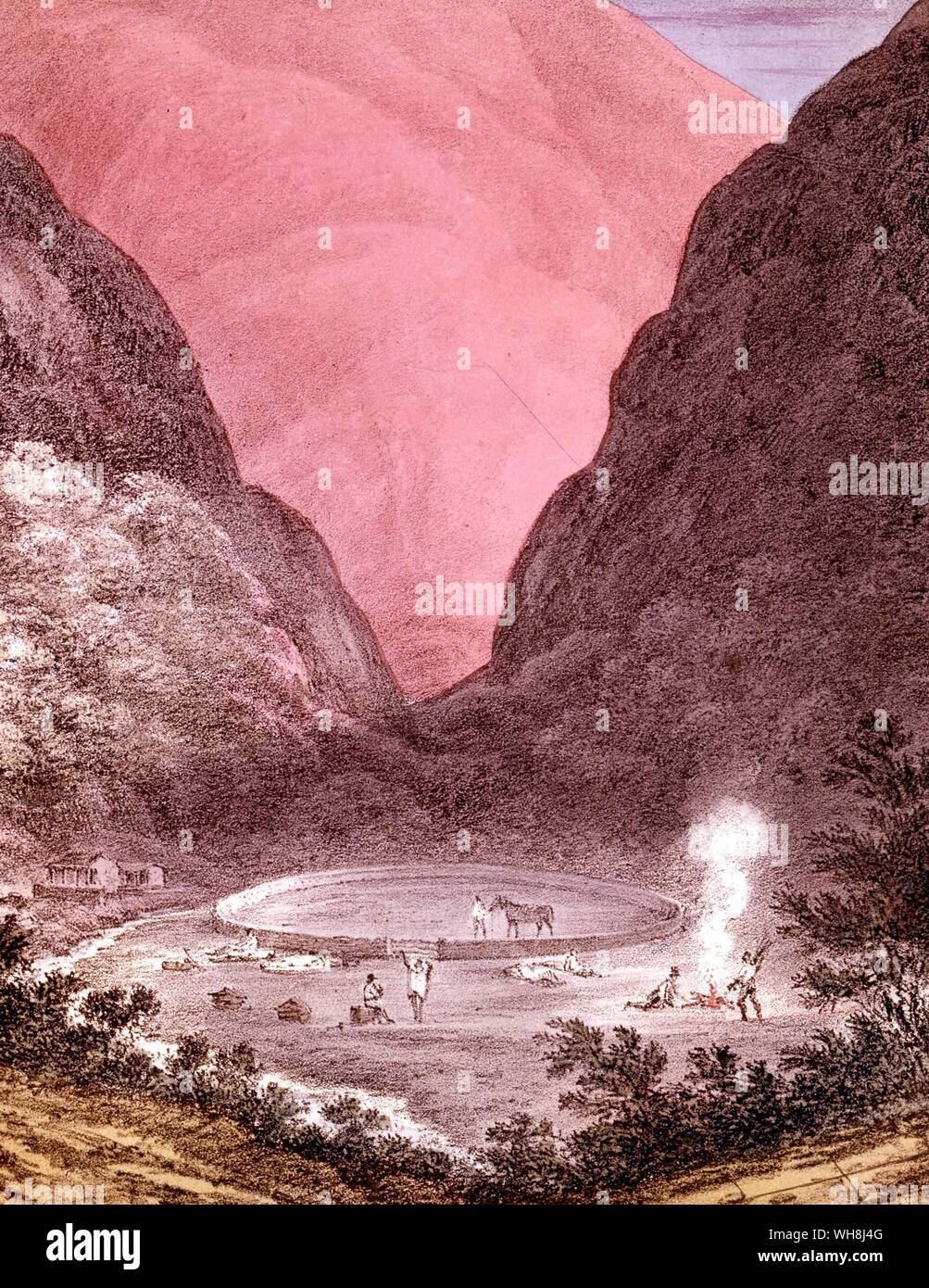 La tappa di Villaviciencio nelle Ande, a sunrise. Da Darwin e la Beagle da Alan Moorhead, pagine 138-9.. . Foto Stock