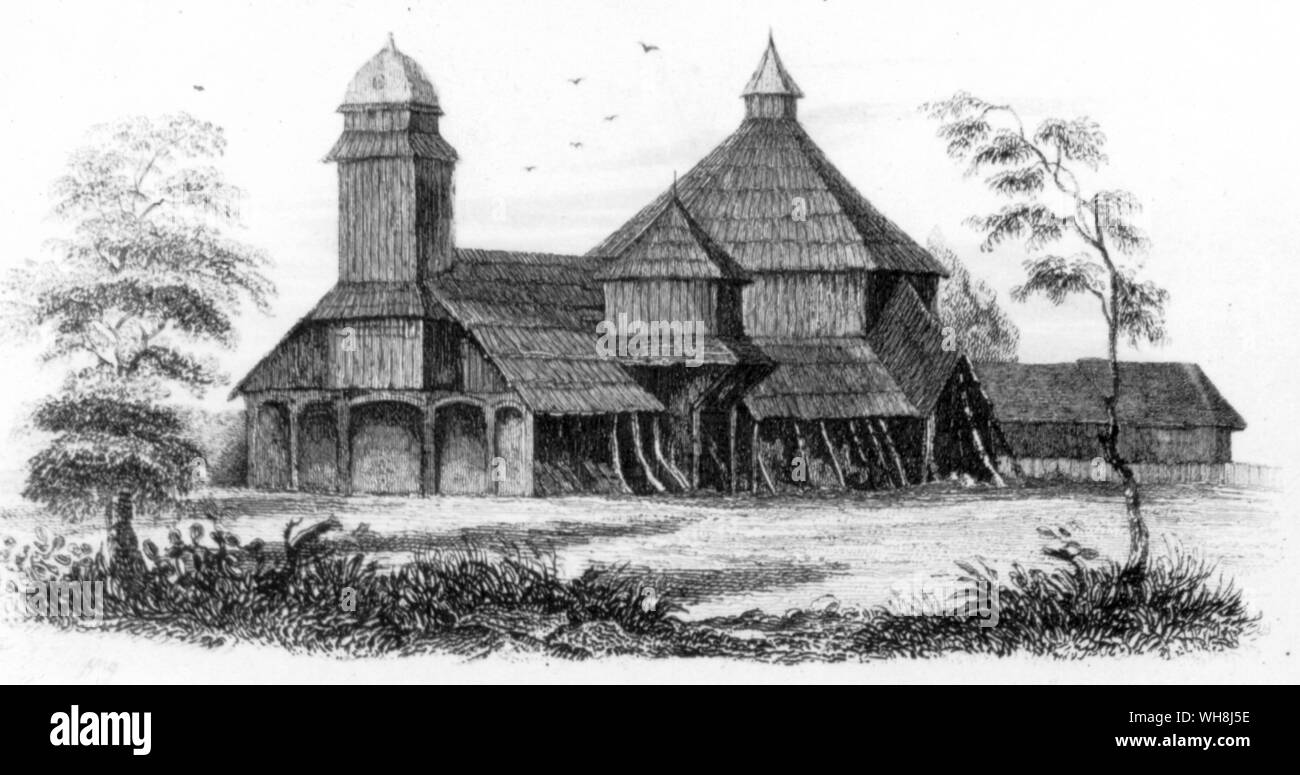 Vecchia chiesa a Castro, antica capitale dell'isola di Chiloe. Darwin e la Beagle da Alan Moorhead, pagina 165. Foto Stock