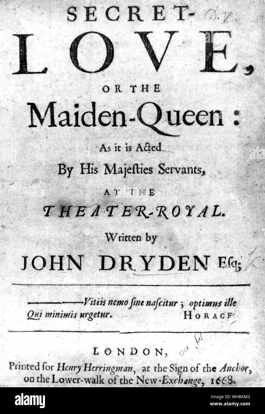 La pagina del titolo del gioco amore segreto di John Dryden Foto Stock