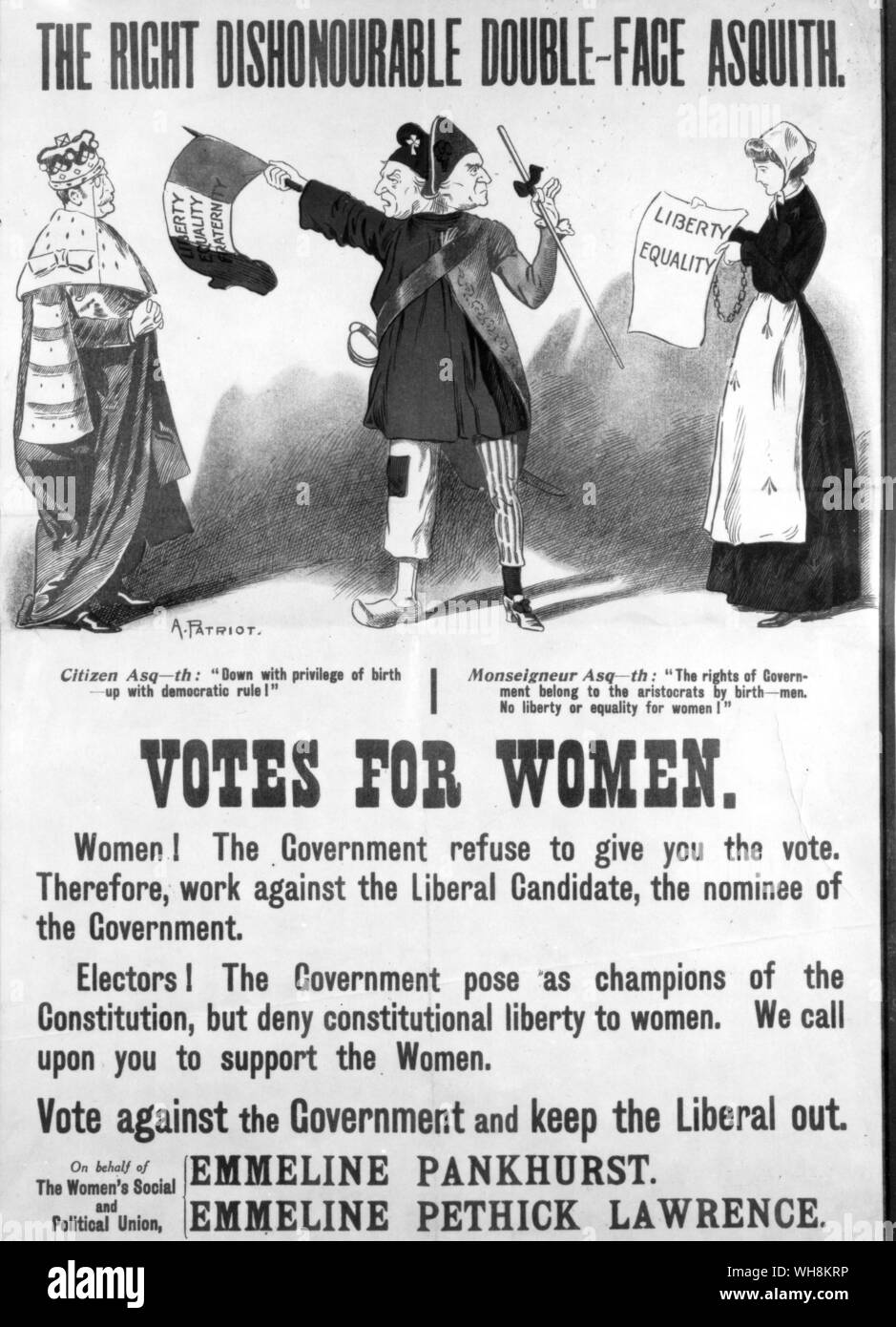 Un poster delle Suffragette progettato per screditare Asquith Foto Stock