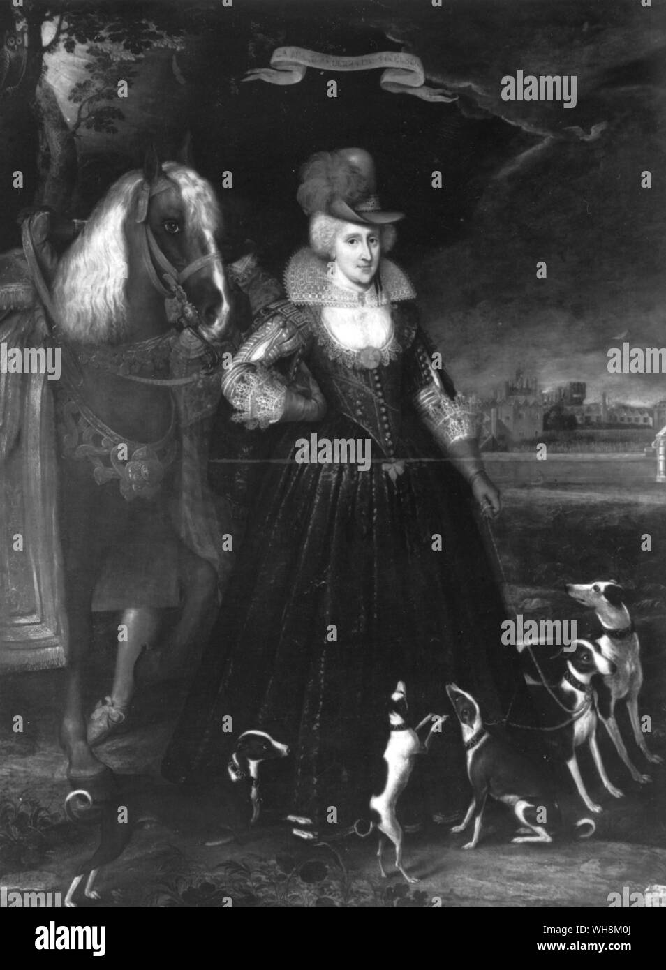 Anna di Danimarca con i suoi cani che ha amato così bene .Regina a James mi nato 1574 sposato 1589 morì 1619 Foto Stock