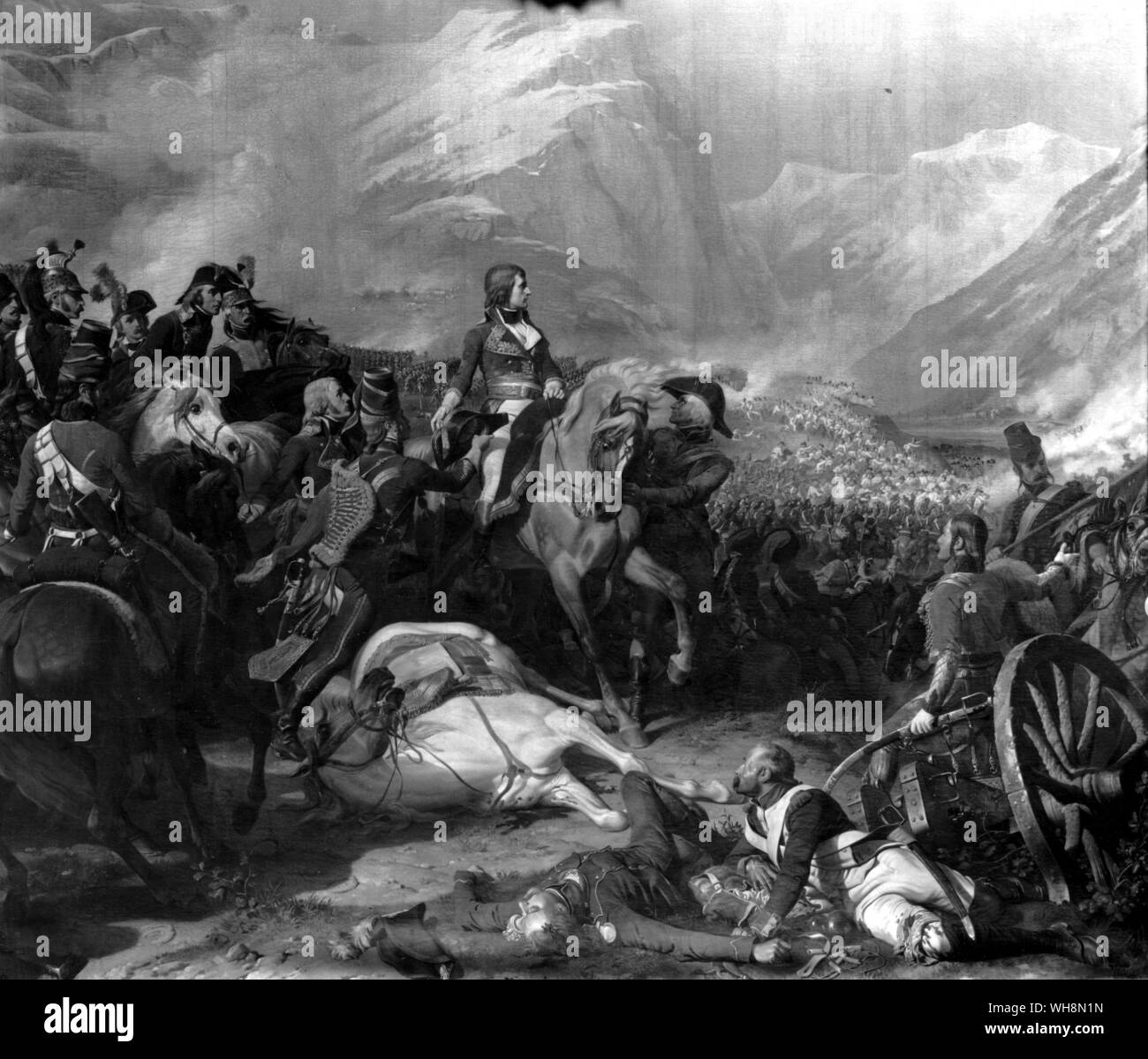 Ma Bonaparte e il suo esercito salvato se stessi ma ancora una volta con la loro superiorità in sheetr pugilato': la Battaglia di Rivoli, 14 gennaio 1797, in cui l'esercito austriaco sotto Alvinzi è stato instradato. Dipinto di Felix Philippoteaux. Musee de Versailles. Foto: Musees nationaux Foto Stock