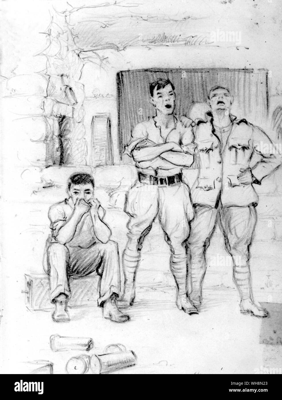 La vita sul fronte occidentale un disegno singsong da Gunner Harry Batteman che ha servito in Francia nel 1916 Foto Stock