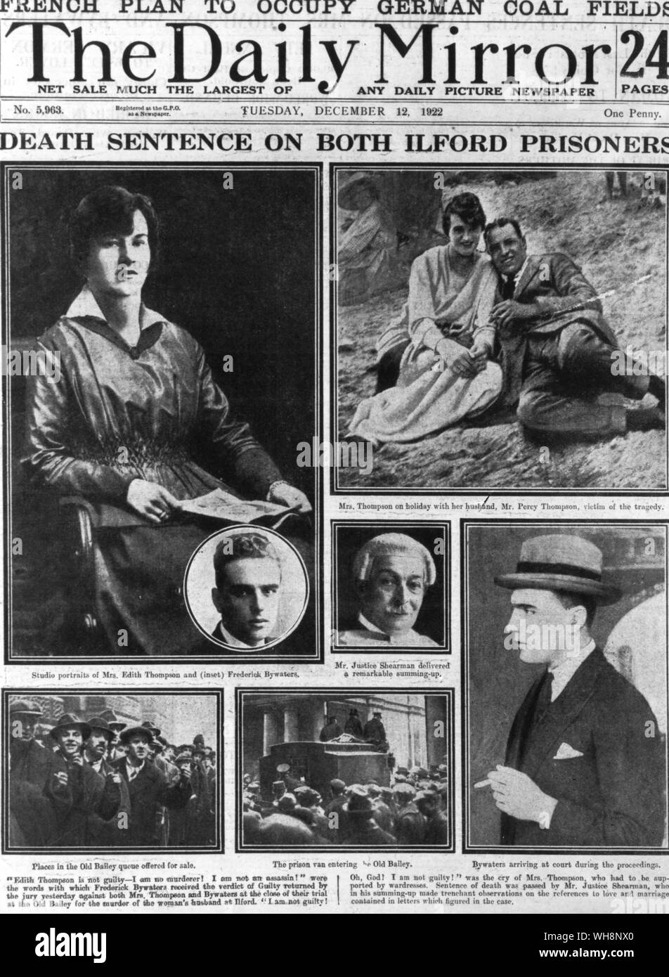 Coperchio anteriore del Daily Mirror 12 dicembre 1922 . Ilford omicidio trail Foto Stock