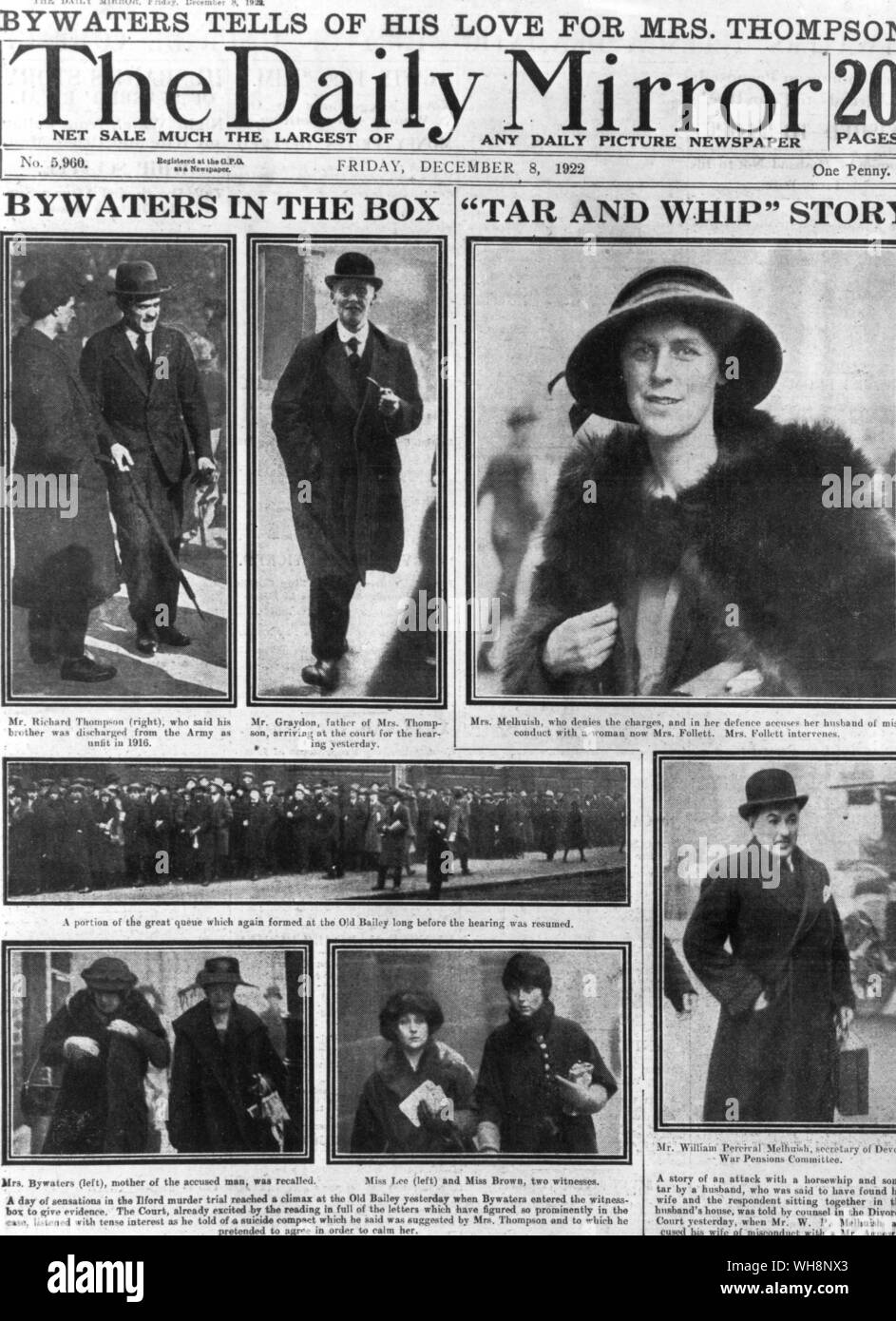 Coperchio anteriore del Daily Mirror 8 dicembre 1922 . Thompson e Bywater caso Foto Stock