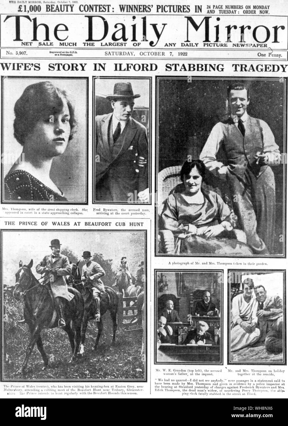 Coperchio anteriore del Daily Mirror 7 Ottobre 1922 . Thompson e Bywater caso Foto Stock