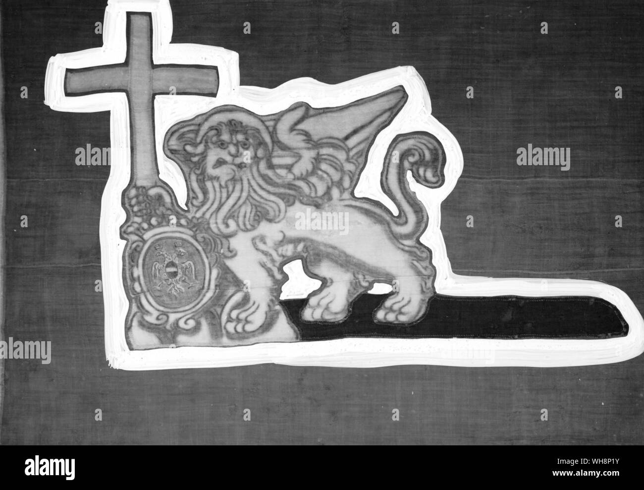 Il leone alato di San Marco da una nave di banner Foto Stock