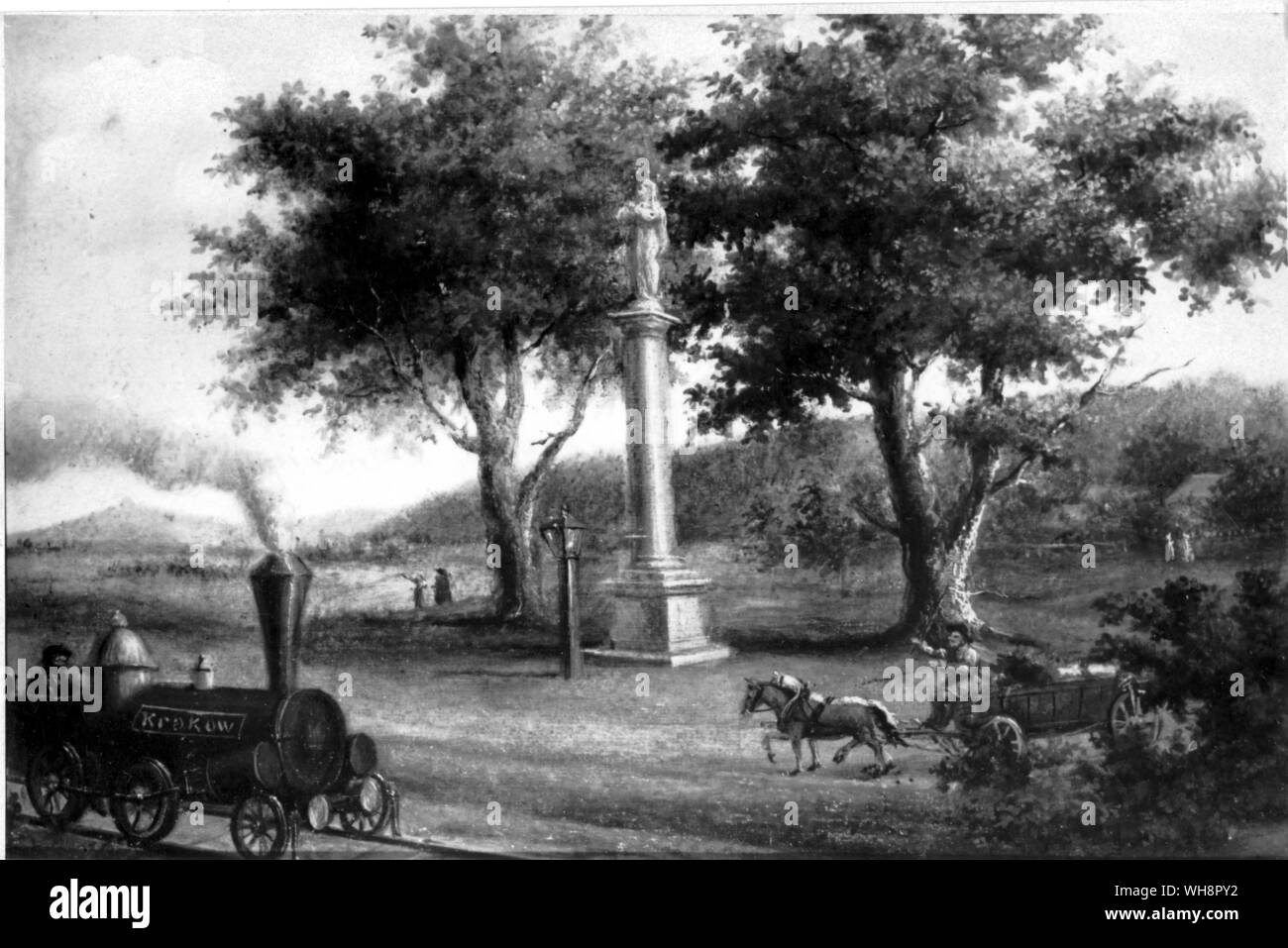 Il primo treno della cottura a vapore in Cracovia nel 1847 Foto Stock