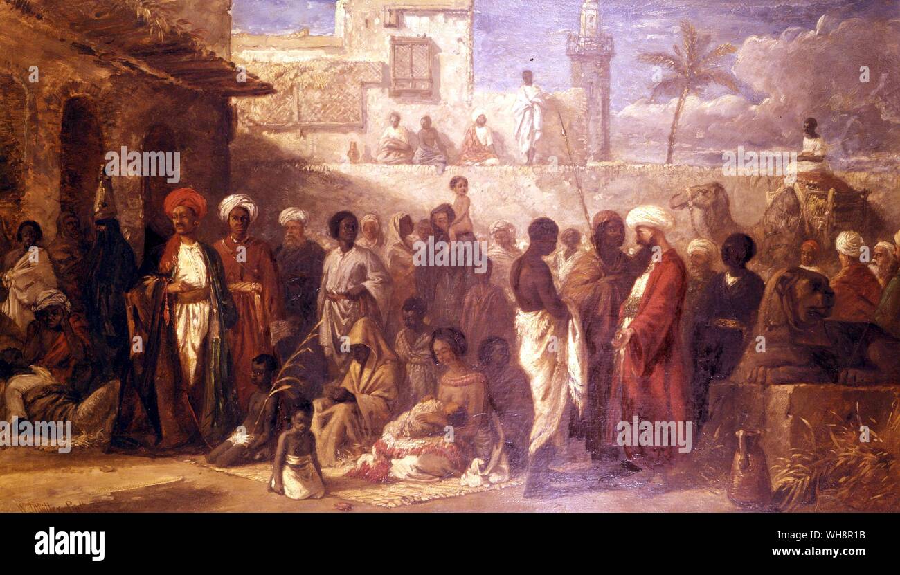 Dettaglio dal mercato di schiavi al Cairo. Dipinto di William James Muller Foto Stock