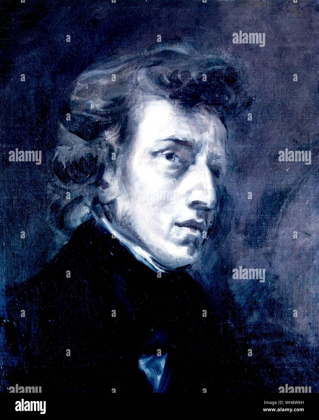 Frederic Francois Chopin (1810-1849), compositore e pianista polacco una pittura di olio da Delacroix 1838 Foto Stock