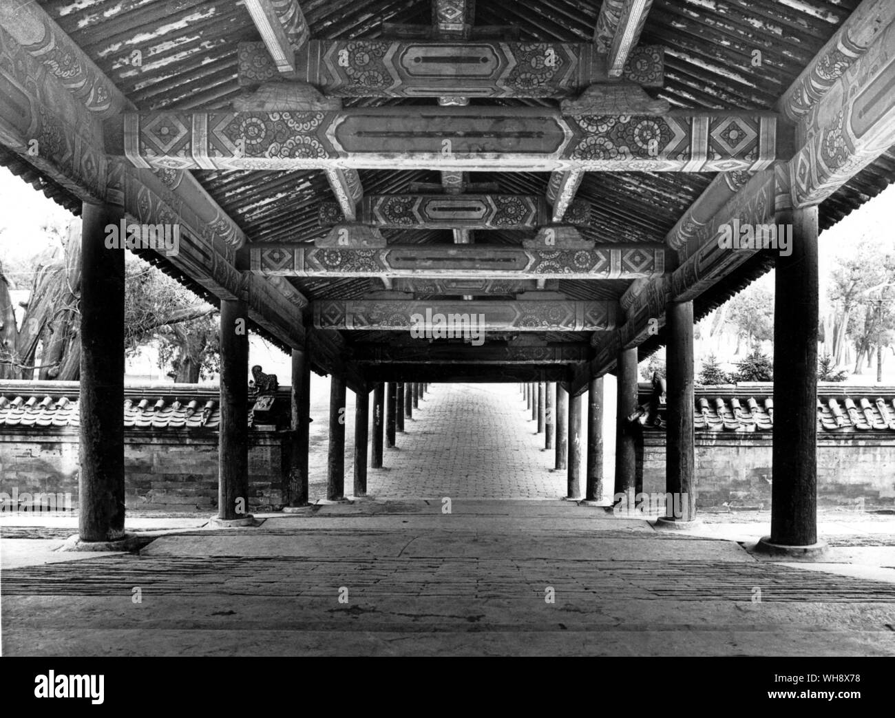 Un cammino coperto presso il Tempio del Paradiso, che conduce dalla macellazione sacrificale-casa e cucina Foto Stock