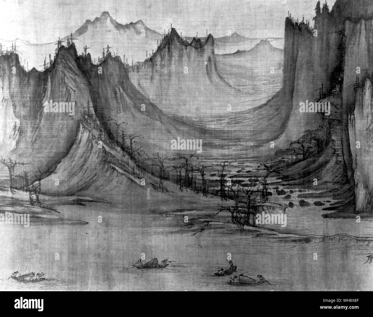 La pesca in un torrente di montagna (pittura con Hsu Tao-ning) Foto Stock