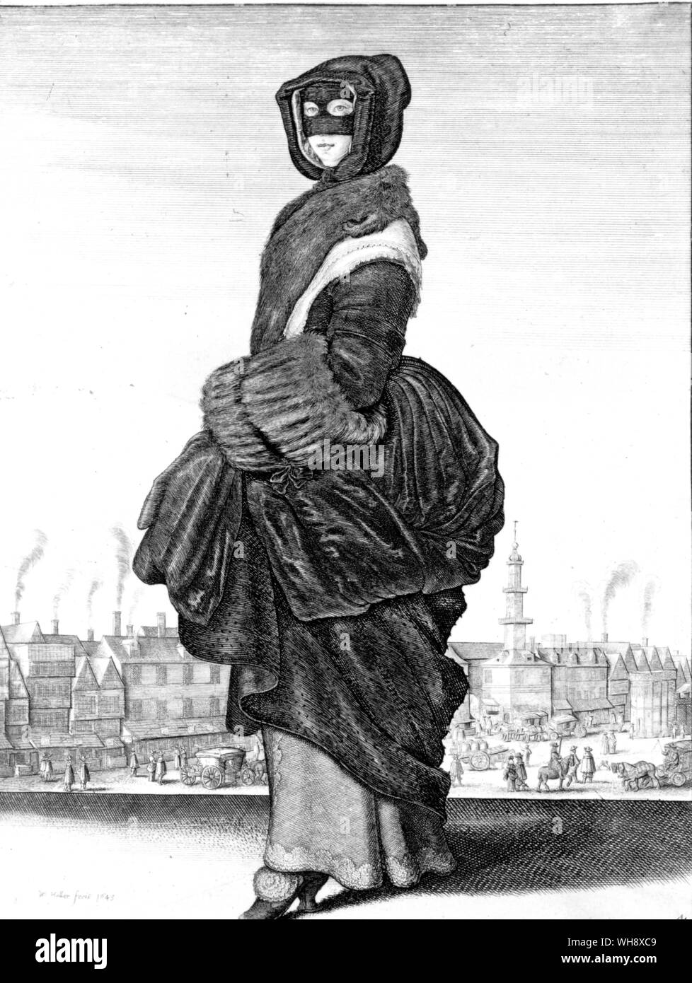 Inverno moda durante la prima guerra civile tra le stagioni un attacco mediante Wenceslaus Hollar 1643 Foto Stock