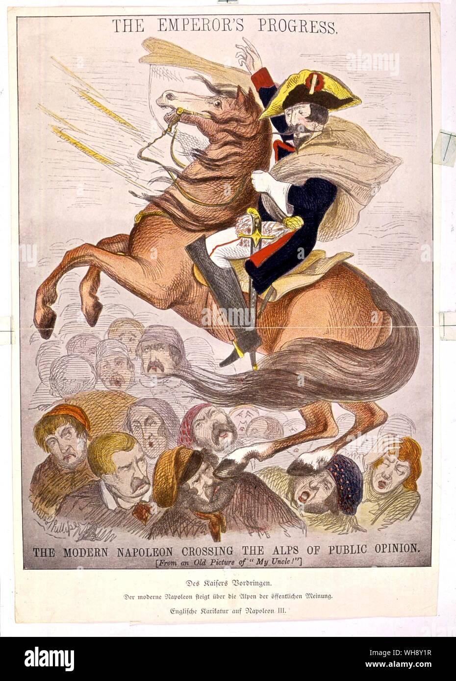 Il moderno Napoleone Bonaparte che attraversano le Alpi dell'opinione pubblica Foto Stock