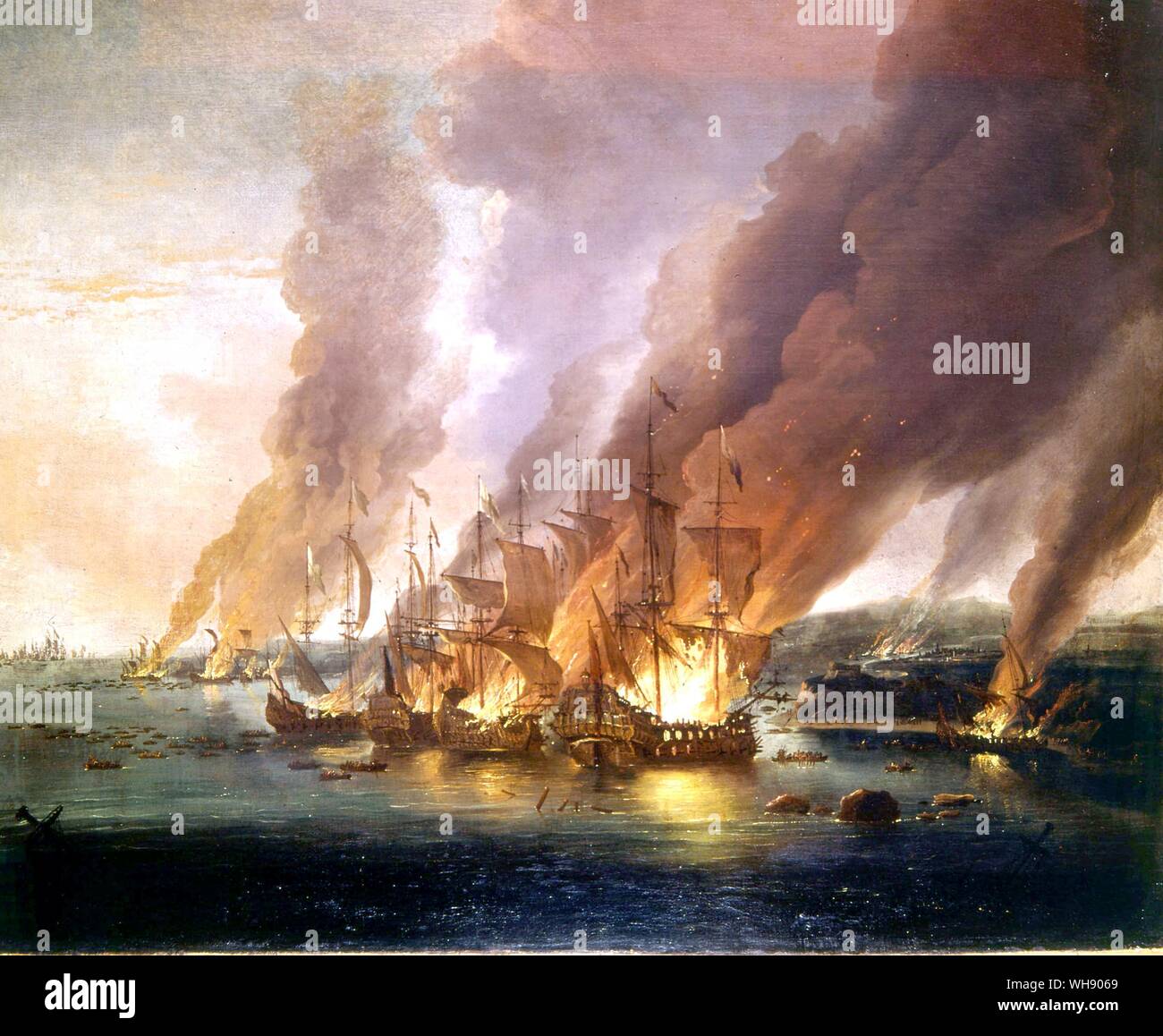 La battaglia di La Hogue dopo l'Ammiraglio Rook di attacco del 1692 da Van Diest Foto Stock