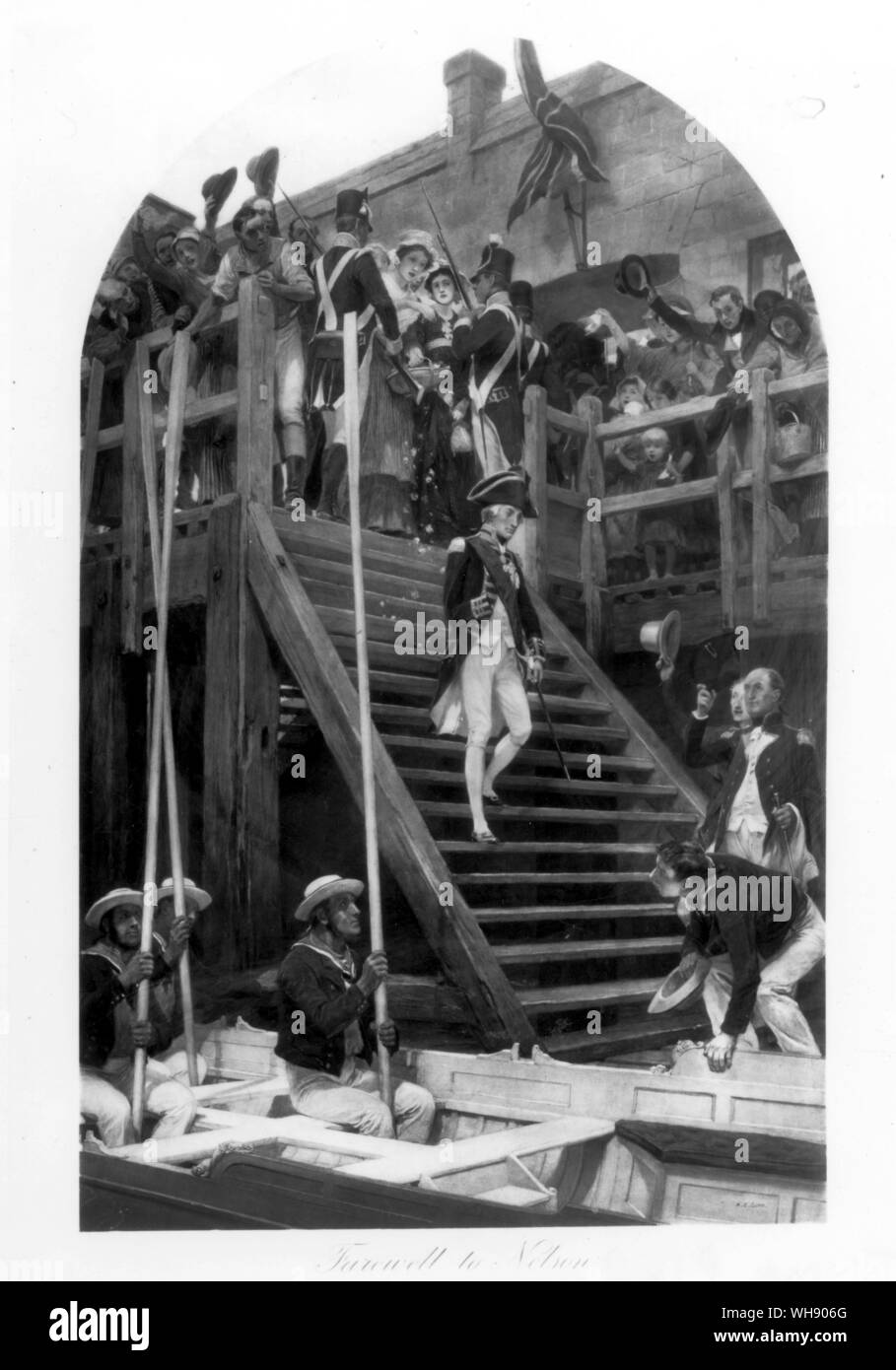 Dopo 25 giorni di congedo a Merton, Nelson sulla sinistra la sera del 13 settembre a imbarcarsi sulla "vittoria" a Portsmouth. Dettaglio da 'addio al Nelson', DA UN C Gow.. Foto Stock