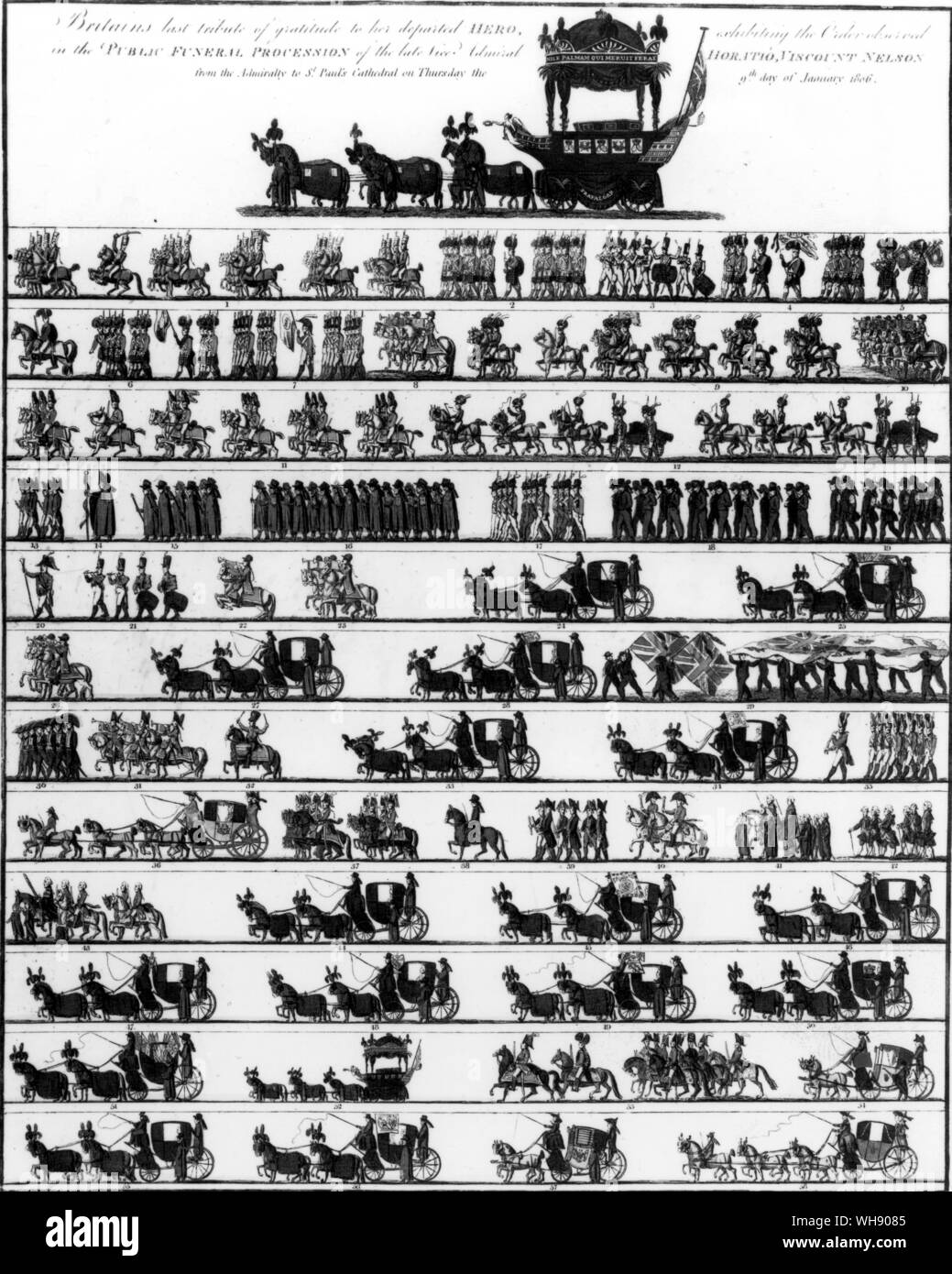 L'ordine del magnifico corteo funebre dall'Ammiragliato a san Paolo nella seconda giornata di Nelson i funerali del.. Foto Stock