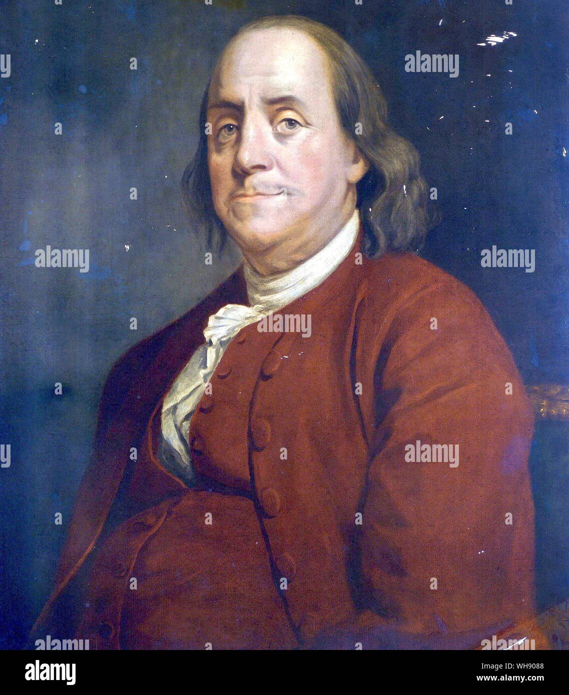 Benjamin Franklin pseudonimo di Richard Saunders 1706-90 US più diplomatico, Stampante Editore, Investitore e scienziato . da J. M. Wright. Royal Society di Londra. Foto Stock