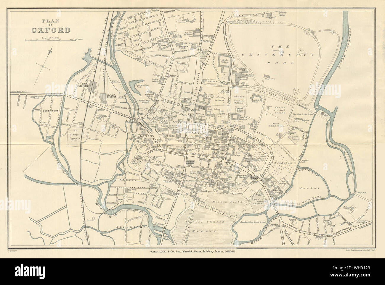 OXFORD vintage town/city plan. Collegi universitari. WARD LOCK 1924 mappa vecchia Foto Stock