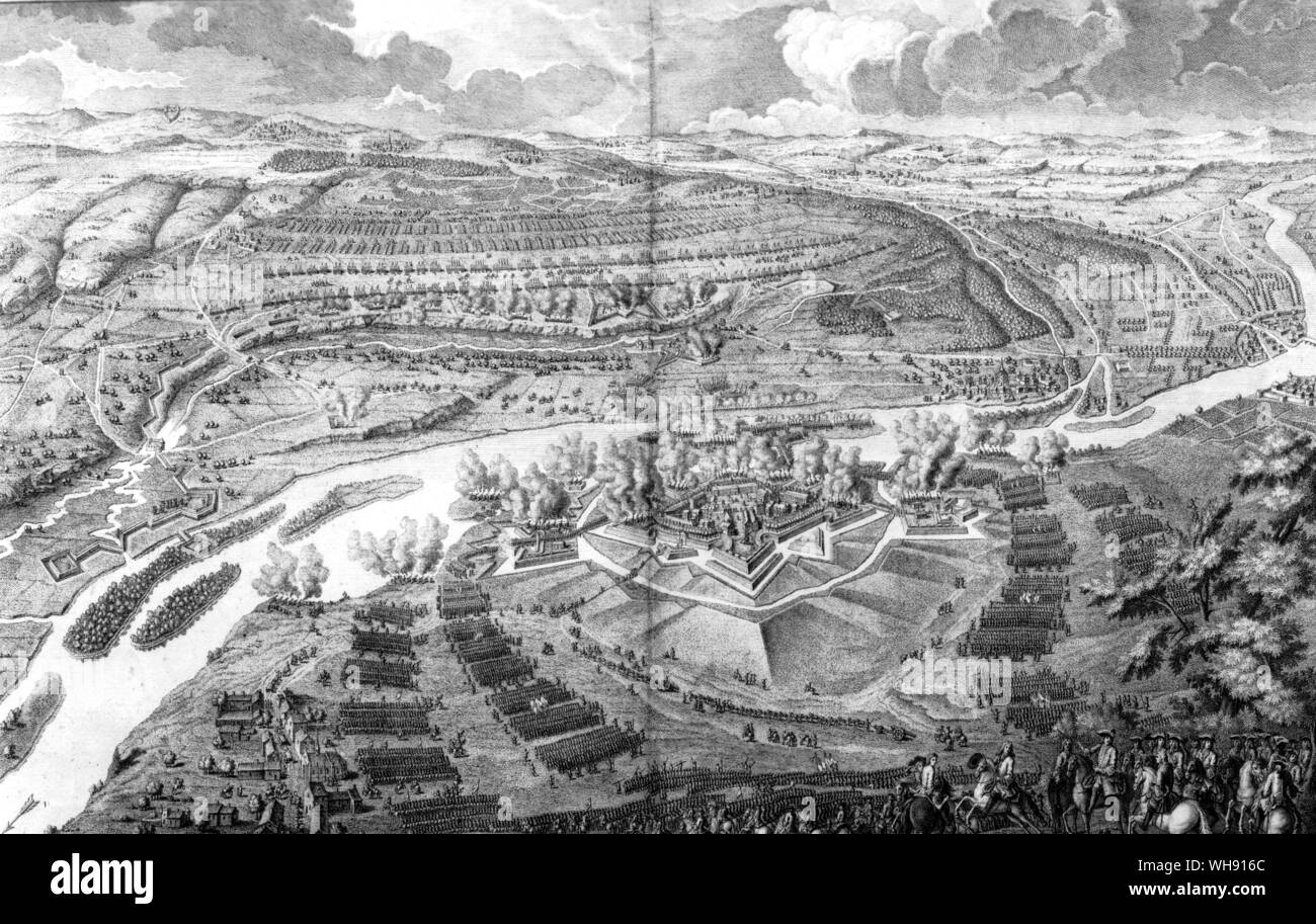 "La Francia era stata la chiusura in su l'impero asburgico...' un esercito francese attraversando il Reno - incisione da J. Maussard dopo un originale da P. D. Martin (1663-1742) Foto Stock