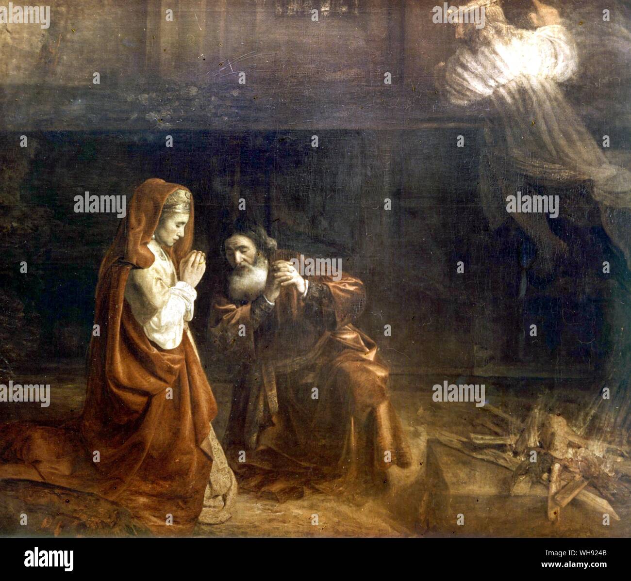 Sacrifici di Mamoah. Da Rembrandt. Harmenszoon Rembrandt van Rijn (Luglio 15, 1606 - Ottobre 4, 1669) è generalmente considerato uno dei più grandi pittori nella storia dell'arte europea e il più importante nella storia Olandese.. Foto Stock