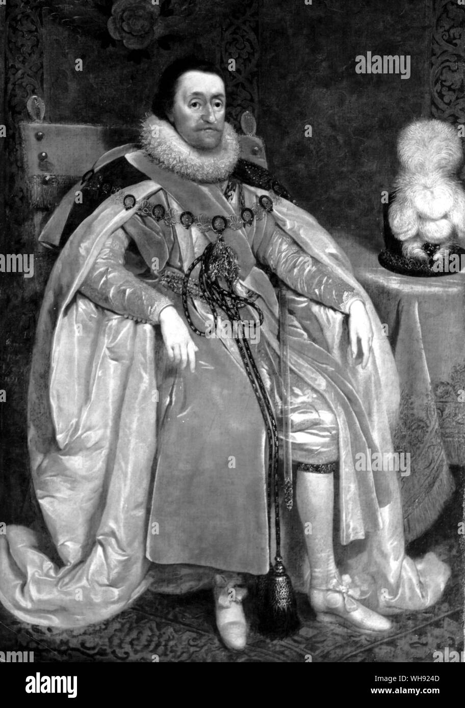 Giacomo I d'Inghilterra e VI di Scozia da Danile Mytens. (Tela è 148 x 99,1 cm) Foto Stock