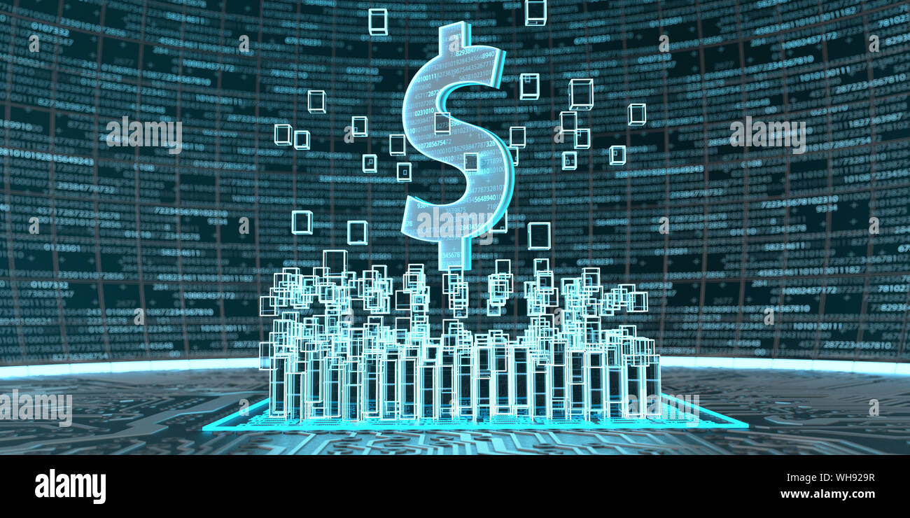 Digital Dollar-Currency, 3D illustrazione Foto Stock