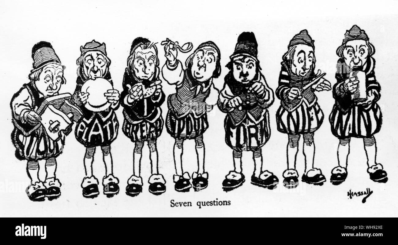 Biancaneve e i Sette Nani. John Hassell di pre-Disney differenziazione dei sette nani per mezzo di inscritto calzoncini, c.1921. Foto Stock