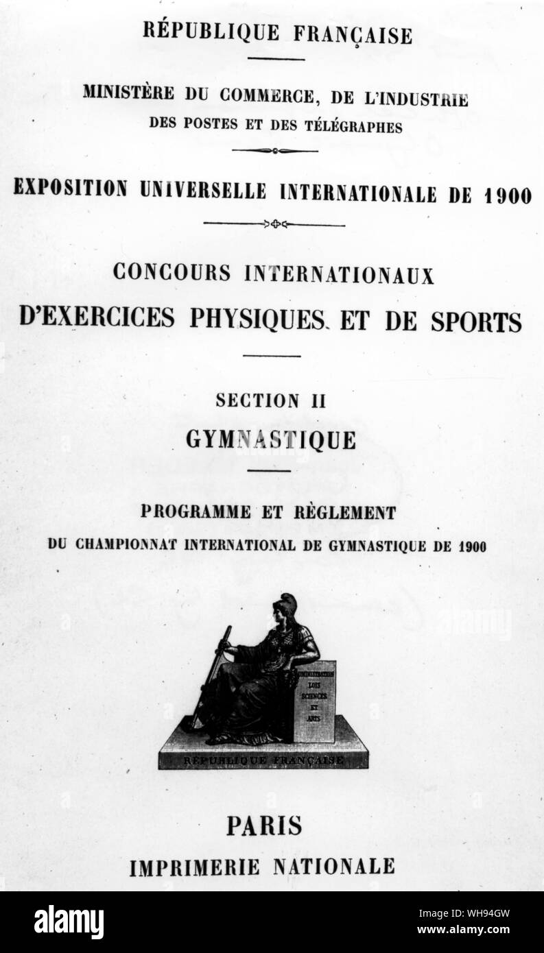 Programma ufficiale di coprire 1900 Giochi Olimpici di Parigi Foto Stock