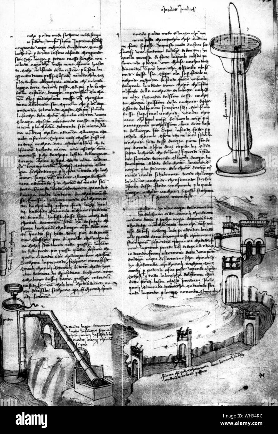 Una barca può essere visto passare sotto una porta verticale in Francesco di Giorgio il disegno delle serrature Foto Stock