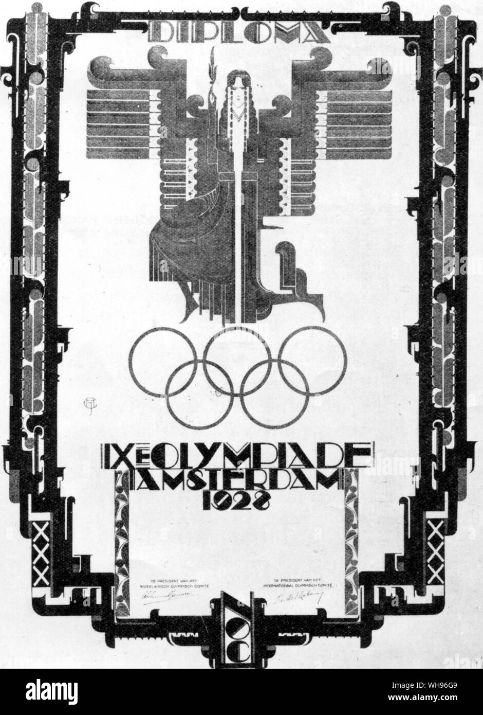 Certificato per i vincitori dei giochi olimpici di Amsterdam 1928 Foto Stock