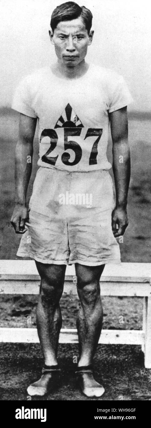 Mikio Oda vincitore del salto triplo. In Giappone la prima medaglia d'oro ai Giochi Olimpici 1928 Amsterdam Foto Stock
