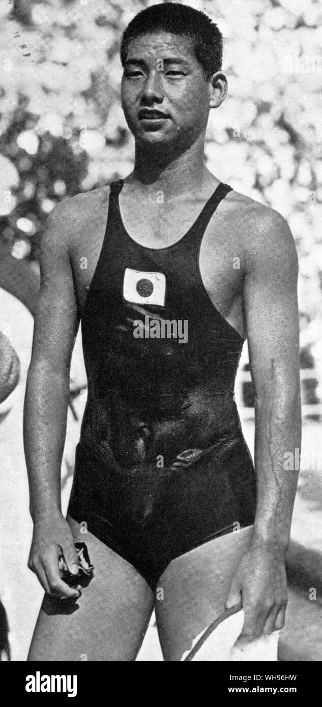 Yasuji Miyazaki (Giappone) ha vinto la medaglia d'oro nella 100 metri freestyle 1932 Los Angeles Foto Stock