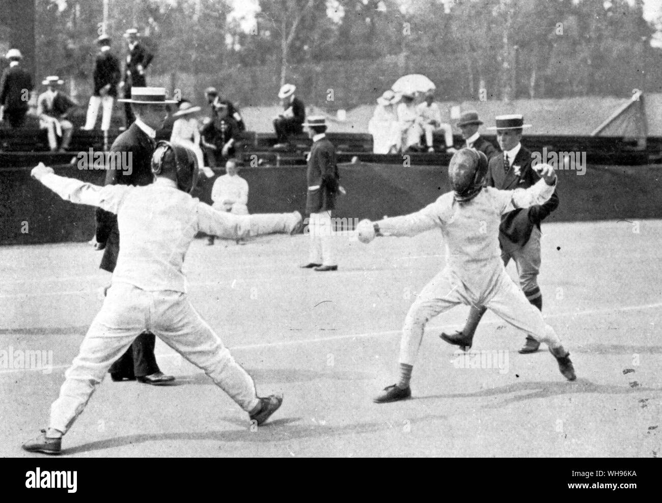 Pentathlon moderno Efee scherma ai Giochi Olimpici 1912 Stoccolma Foto Stock