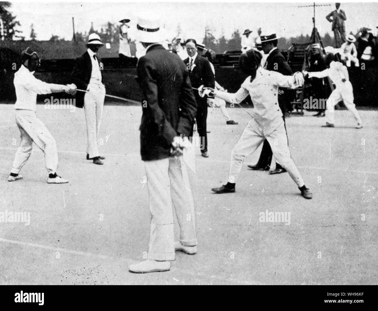 Pentathlon moderno Efee scherma ai Giochi Olimpici 1912 Stoccolma Foto Stock