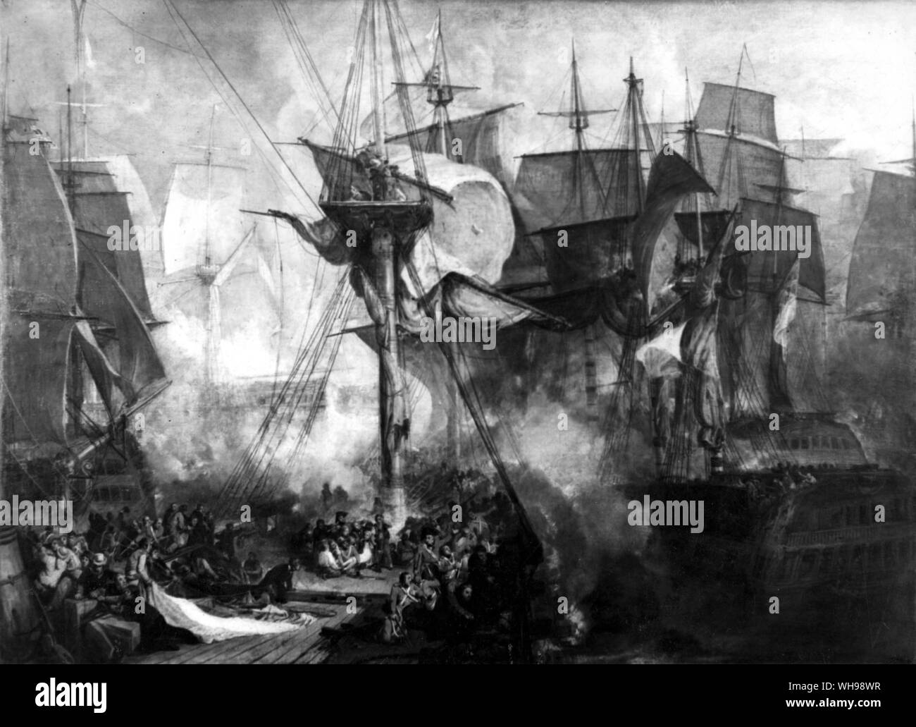 La guerra europea/La Battaglia di Trafalgar 1805, come si vede dal mizen protezioni di tribordo della HMS Victory. Foto Stock