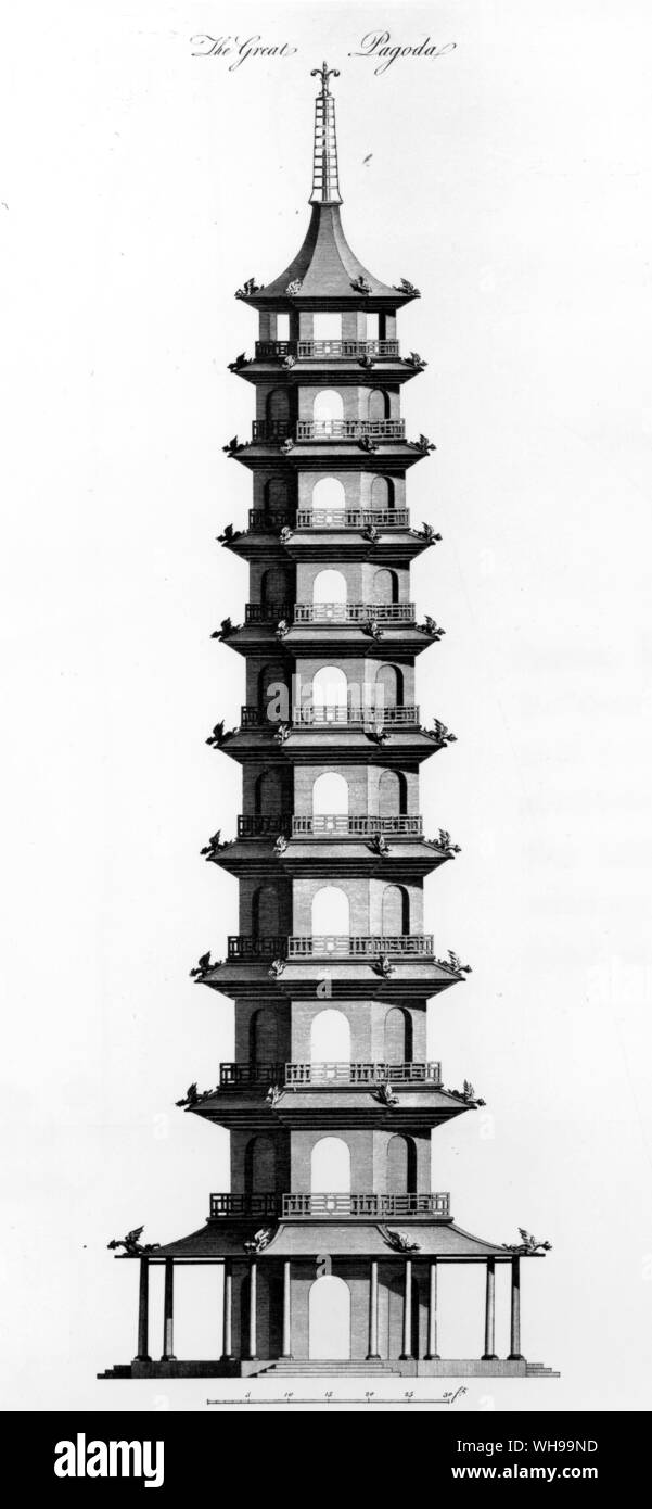 La Grande Pagoda a Kew. Da Sir William Chambers i giardini e gli edifici di Kew, 1763. Foto Stock