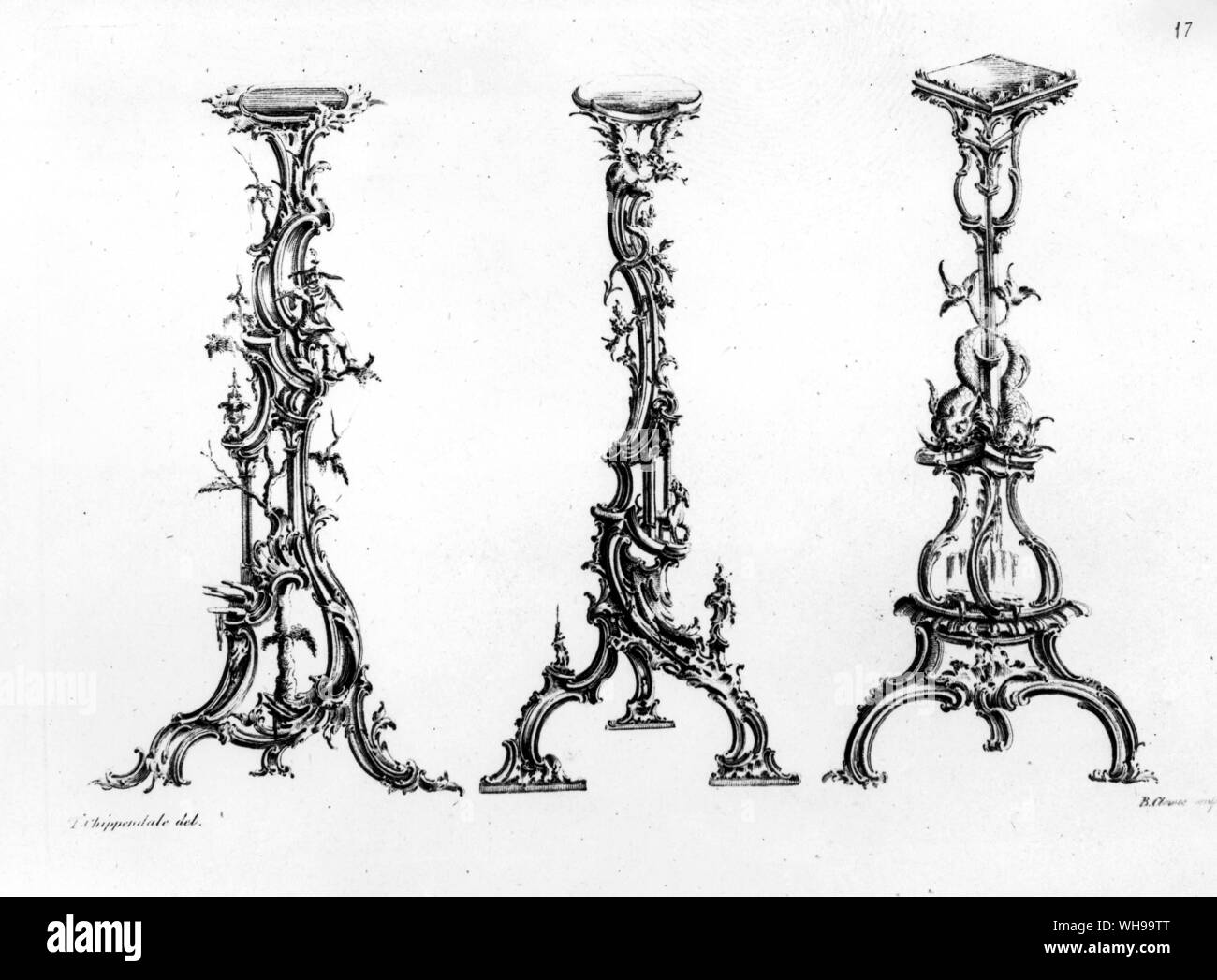 Design per una candela in stand by Thomas Chippendale Foto Stock