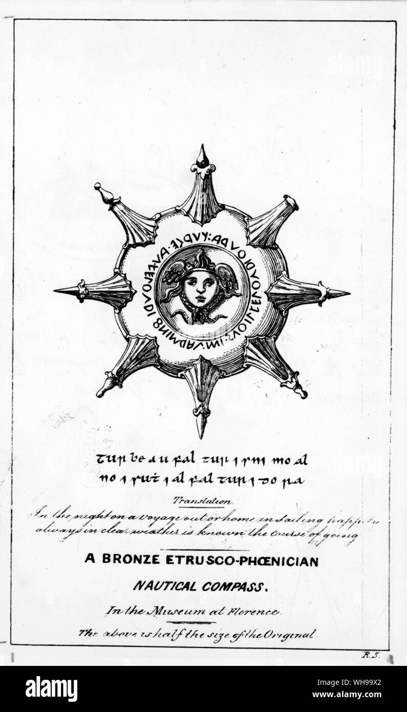 Italia / inizio di civiltà/etruschi: le Illustrazioni da Sir William Betham il libro "Etruria-Celtica' 'proving' che gli Etruschi usavano la bussola per navigare le loro navi in Irlanda. Foto Stock