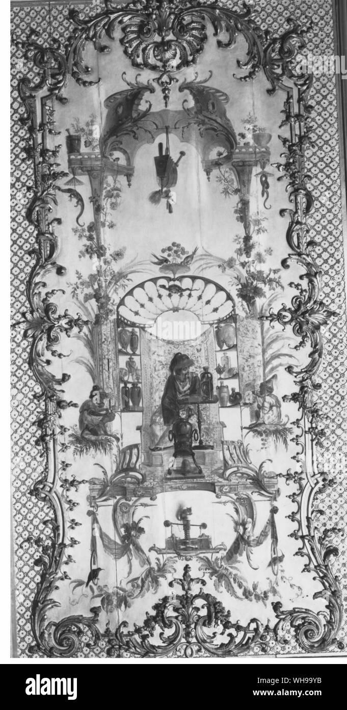 Pannello grottesche da Huet a Chantilly con singerie e Chinoiserie un brano come temi principali Foto Stock